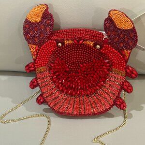 Tik Tok Viral Handcrafted in India Red Crab Gold Eyes Beaded Crossbody Bag NWT